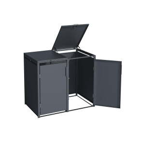 Mülltonnenbox für 2 Tonnen, 132 × 80 × 116 cm, Stahl anthrazit, Gasdruckfeder-Deckel