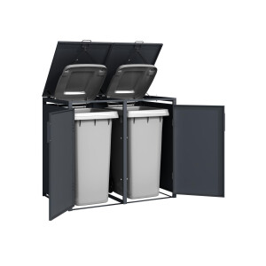 Mülltonnenbox für 2 Tonnen, 132 × 80 × 116 cm, Stahl anthrazit, Gasdruckfeder-Deckel