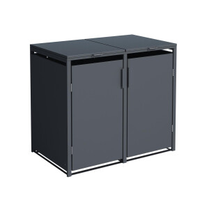Mülltonnenbox für 2 Tonnen, 132 × 80 × 116 cm, Stahl anthrazit, Gasdruckfeder-Deckel