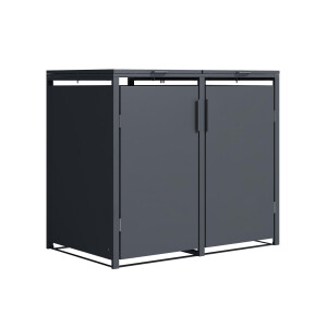 Mülltonnenbox für 2 Tonnen, 132 × 80 × 116 cm, Stahl anthrazit, Gasdruckfeder-Deckel