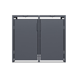 Mülltonnenbox für 2 Tonnen, 132 × 80 × 116 cm, Stahl anthrazit, Gasdruckfeder-Deckel