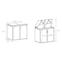 Mülltonnenbox für 2 Tonnen, 132 × 80 × 116 cm, Stahl anthrazit, Gasdruckfeder-Deckel