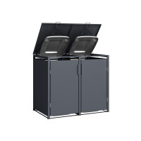 Mülltonnenbox für 2 Tonnen, 132 × 80 × 116 cm, Stahl anthrazit, Gasdruckfeder-Deckel
