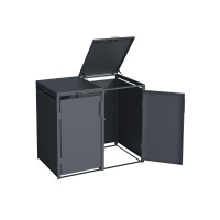 Mülltonnenbox für 2 Tonnen, 132 × 80 × 116 cm, Stahl anthrazit, Gasdruckfeder-Deckel
