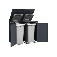 Mülltonnenbox für 2 Tonnen, 132 × 80 × 116 cm, Stahl anthrazit, Gasdruckfeder-Deckel