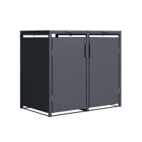 Mülltonnenbox für 2 Tonnen, 132 × 80 × 116 cm, Stahl anthrazit, Gasdruckfeder-Deckel