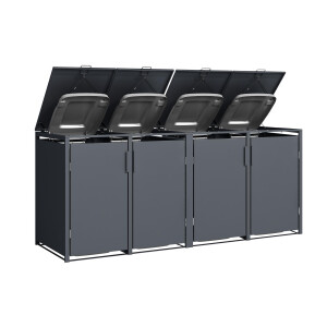 Mülltonnenbox für 4 Tonnen, 264 × 80 × 116 cm, Stahl verzinkt pulverbeschichtet, Anthrazit