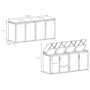 Mülltonnenbox für 4 Tonnen, 264 × 80 × 116 cm, Stahl verzinkt pulverbeschichtet, Anthrazit
