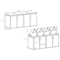 Mülltonnenbox für 4 Tonnen, 264 × 80 × 116 cm, Stahl verzinkt pulverbeschichtet, Anthrazit