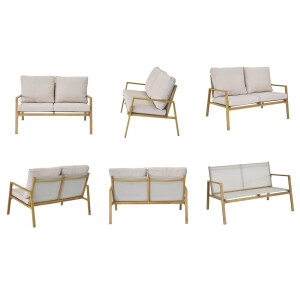 Palamos Lounge-Set 4-teilig – Aluminium in Holzoptik mit Kissen, Sofa, 2 Sessel, Tisch