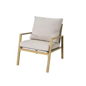 Palamos Lounge-Set 4-teilig – Aluminium in Holzoptik mit Kissen, Sofa, 2 Sessel, Tisch