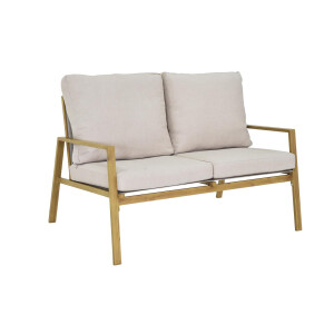 Palamos Lounge-Set 4-teilig – Aluminium in Holzoptik mit Kissen, Sofa, 2 Sessel, Tisch