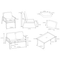 Palamos Lounge-Set 4-teilig – Aluminium in Holzoptik mit Kissen, Sofa, 2 Sessel, Tisch