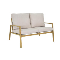Palamos Lounge-Set 4-teilig – Aluminium in Holzoptik mit Kissen, Sofa, 2 Sessel, Tisch