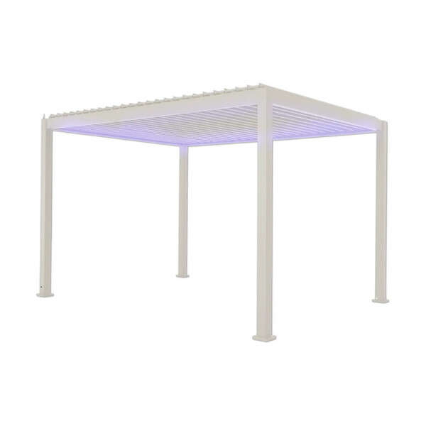 Pergola Mirador Deluxe e-Motion+ 3 × 4 m – Elektrisches Lamellendach, RGB-LED, App-Steuerung, hellgrau