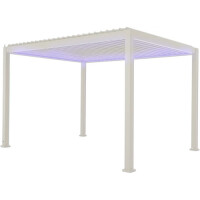 Pergola Mirador Deluxe e-Motion+ 3 × 4 m – Elektrisches Lamellendach, RGB-LED, App-Steuerung, hellgrau