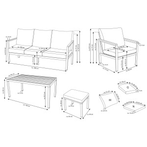 Rialto Dining Lounge 6-teilig – Aluminium anthrazit, Holzoptik, Polster hellgrau