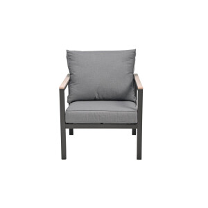 Rialto Dining Lounge 6-teilig – Aluminium anthrazit, Holzoptik, Polster hellgrau