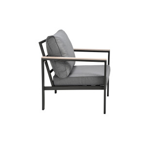 Rialto Dining Lounge 6-teilig – Aluminium anthrazit, Holzoptik, Polster hellgrau