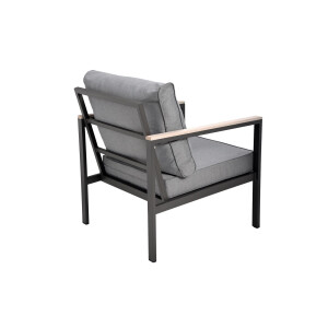 Rialto Dining Lounge 6-teilig – Aluminium anthrazit, Holzoptik, Polster hellgrau