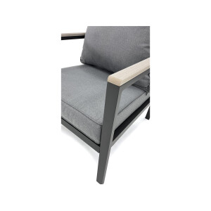 Rialto Dining Lounge 6-teilig – Aluminium anthrazit, Holzoptik, Polster hellgrau