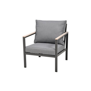 Rialto Dining Lounge 6-teilig – Aluminium anthrazit, Holzoptik, Polster hellgrau