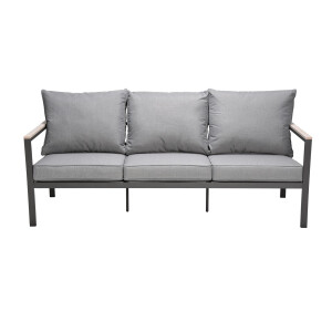 Rialto Dining Lounge 6-teilig – Aluminium anthrazit, Holzoptik, Polster hellgrau