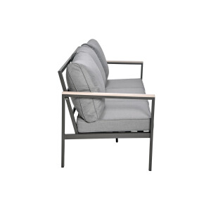 Rialto Dining Lounge 6-teilig – Aluminium anthrazit, Holzoptik, Polster hellgrau
