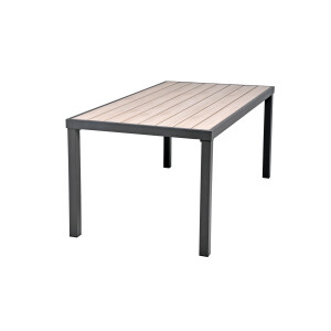 Rialto Dining Lounge 6-teilig – Aluminium anthrazit, Holzoptik, Polster hellgrau