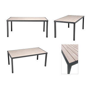Rialto Dining Lounge 6-teilig – Aluminium anthrazit, Holzoptik, Polster hellgrau