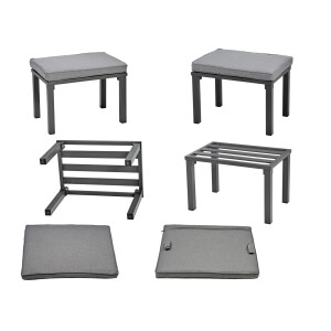 Rialto Dining Lounge 6-teilig – Aluminium anthrazit, Holzoptik, Polster hellgrau