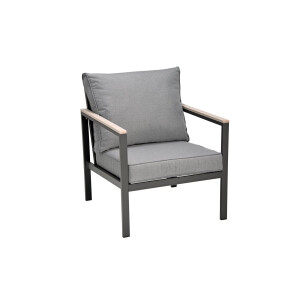 Rialto Dining Lounge 6-teilig – Aluminium anthrazit, Holzoptik, Polster hellgrau
