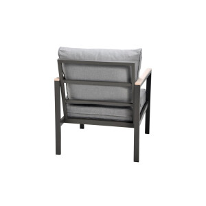 Rialto Dining Lounge 6-teilig – Aluminium anthrazit, Holzoptik, Polster hellgrau