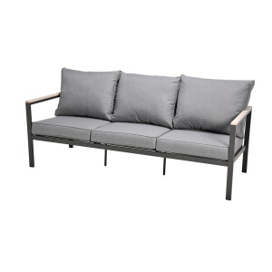 Rialto Dining Lounge 6-teilig – Aluminium anthrazit, Holzoptik, Polster hellgrau