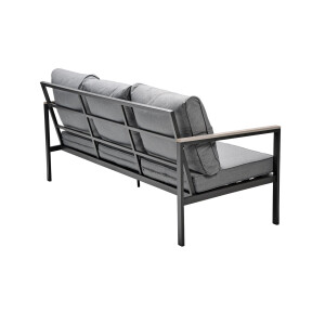 Rialto Dining Lounge 6-teilig – Aluminium anthrazit, Holzoptik, Polster hellgrau