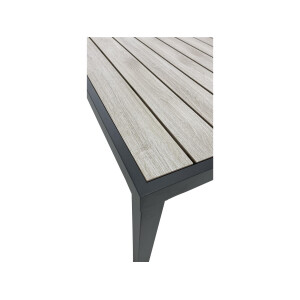 Rialto Dining Lounge 6-teilig – Aluminium anthrazit, Holzoptik, Polster hellgrau