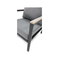 Rialto Dining Lounge 6-teilig – Aluminium anthrazit, Holzoptik, Polster hellgrau