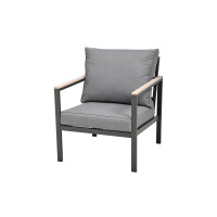 Rialto Dining Lounge 6-teilig – Aluminium anthrazit, Holzoptik, Polster hellgrau