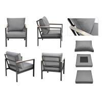 Rialto Dining Lounge 6-teilig – Aluminium anthrazit, Holzoptik, Polster hellgrau