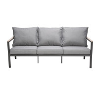 Rialto Dining Lounge 6-teilig – Aluminium anthrazit, Holzoptik, Polster hellgrau