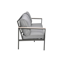 Rialto Dining Lounge 6-teilig – Aluminium anthrazit, Holzoptik, Polster hellgrau