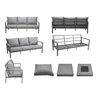 Rialto Dining Lounge 6-teilig – Aluminium anthrazit, Holzoptik, Polster hellgrau