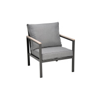 Rialto Dining Lounge 6-teilig – Aluminium anthrazit, Holzoptik, Polster hellgrau