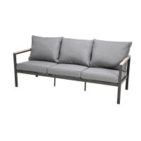 Rialto Dining Lounge 6-teilig – Aluminium anthrazit, Holzoptik, Polster hellgrau