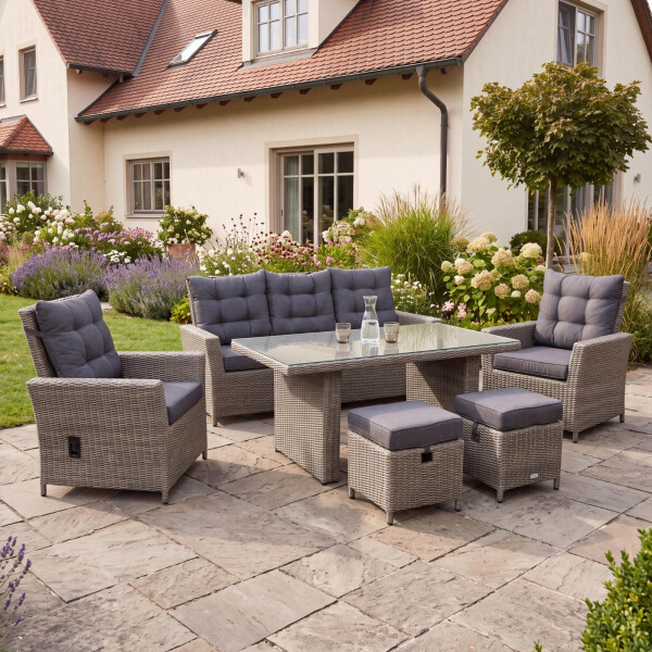 Bellavista »Asti« Dininglounge Set, braun, Polyrattan, für 7 Personen