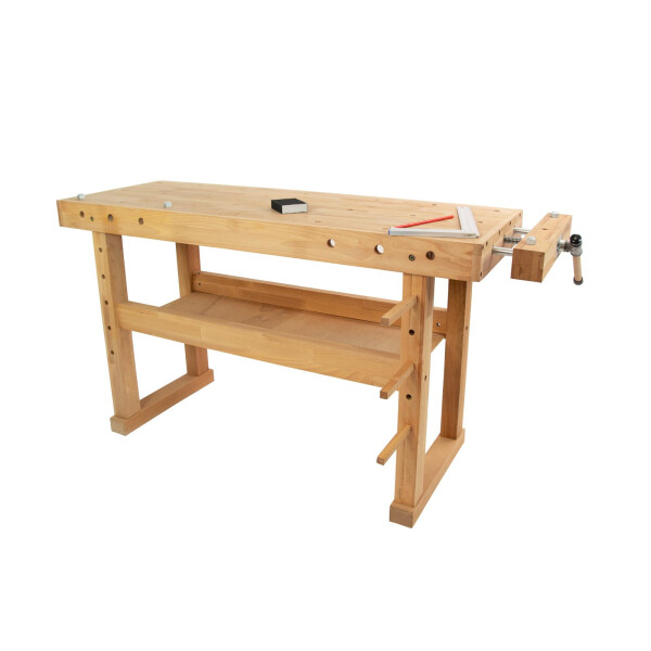 ikta Hobelbank aus Buchenholz 140 × 50 cm – 400 kg Tragkraft – inkl. Schraubstock