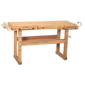 ikta Hobelbank aus Buchenholz 140 × 50 cm – 400 kg Tragkraft – inkl. Schraubstock